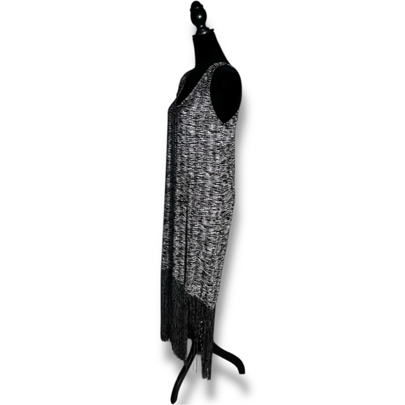 Zara Trafaluc Chic Black and White Knit Sleeveless High-Low Fringe Midi Dress - Picture 11 of 16